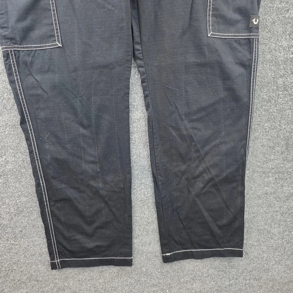 True Religion Mens Black Ripstop Contrast Stitch Cargo Pants Size 33 Utility